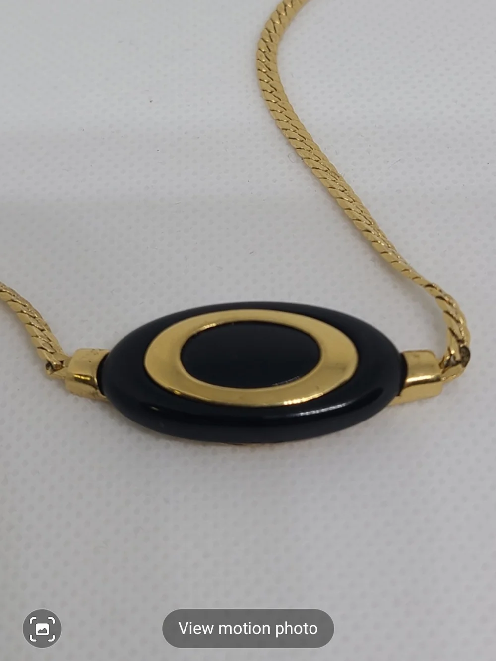 Vintage Crown Trifari Black Oval Focal Necklace MCM Gold Tone Signed